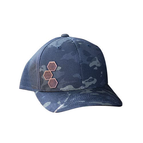 Leather Cell Trucker Hat, Dark Camo